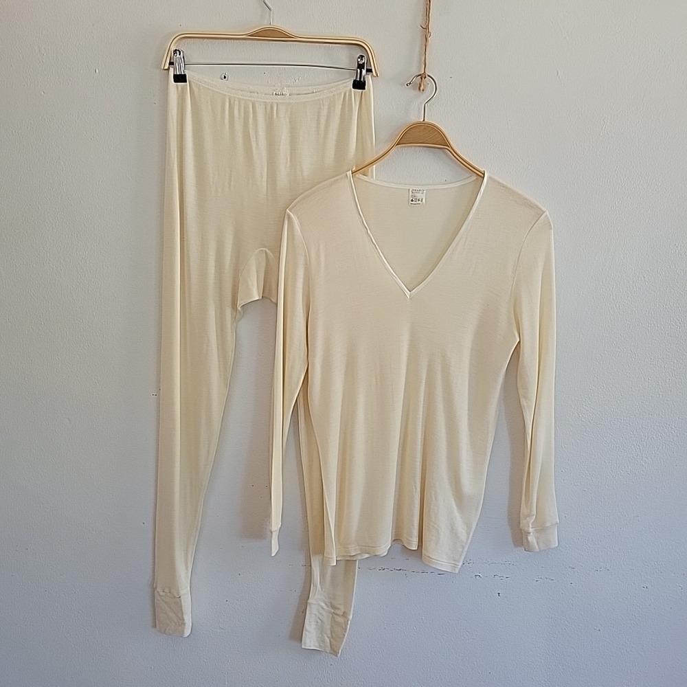 Hanro Woolen Silk Thermal Base Layer Top Leggings Set Large Ivory Minimalist